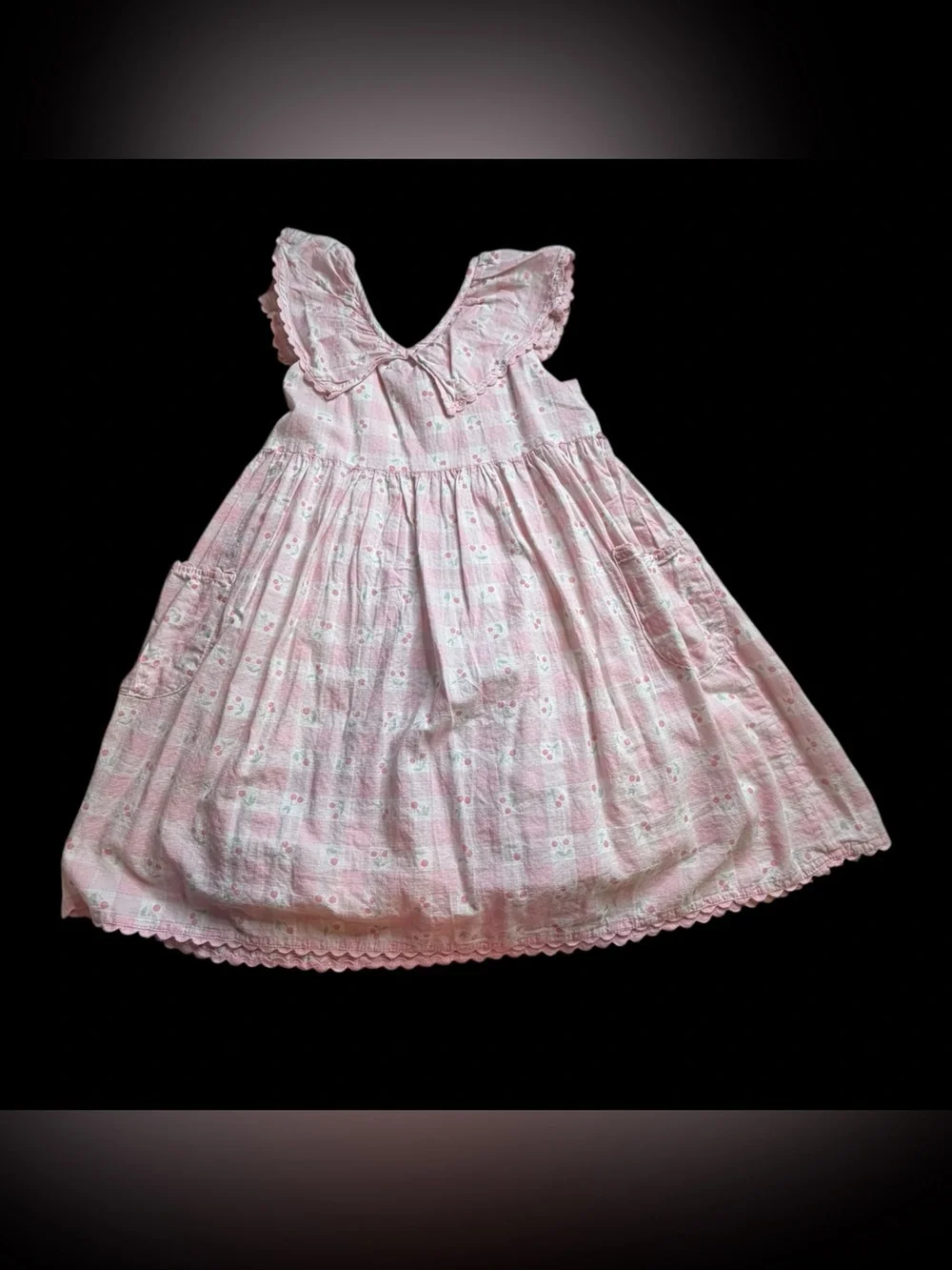 Catherine Malandrino Kids Pink Gingham Cherry Sundress Ruffle Size 8
